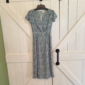Sienna Sky green and cream Floral Wrap-Effect Midi Dress